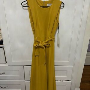 Calvin Klein Yellow Sheath Midi Dress for Wedding Guest